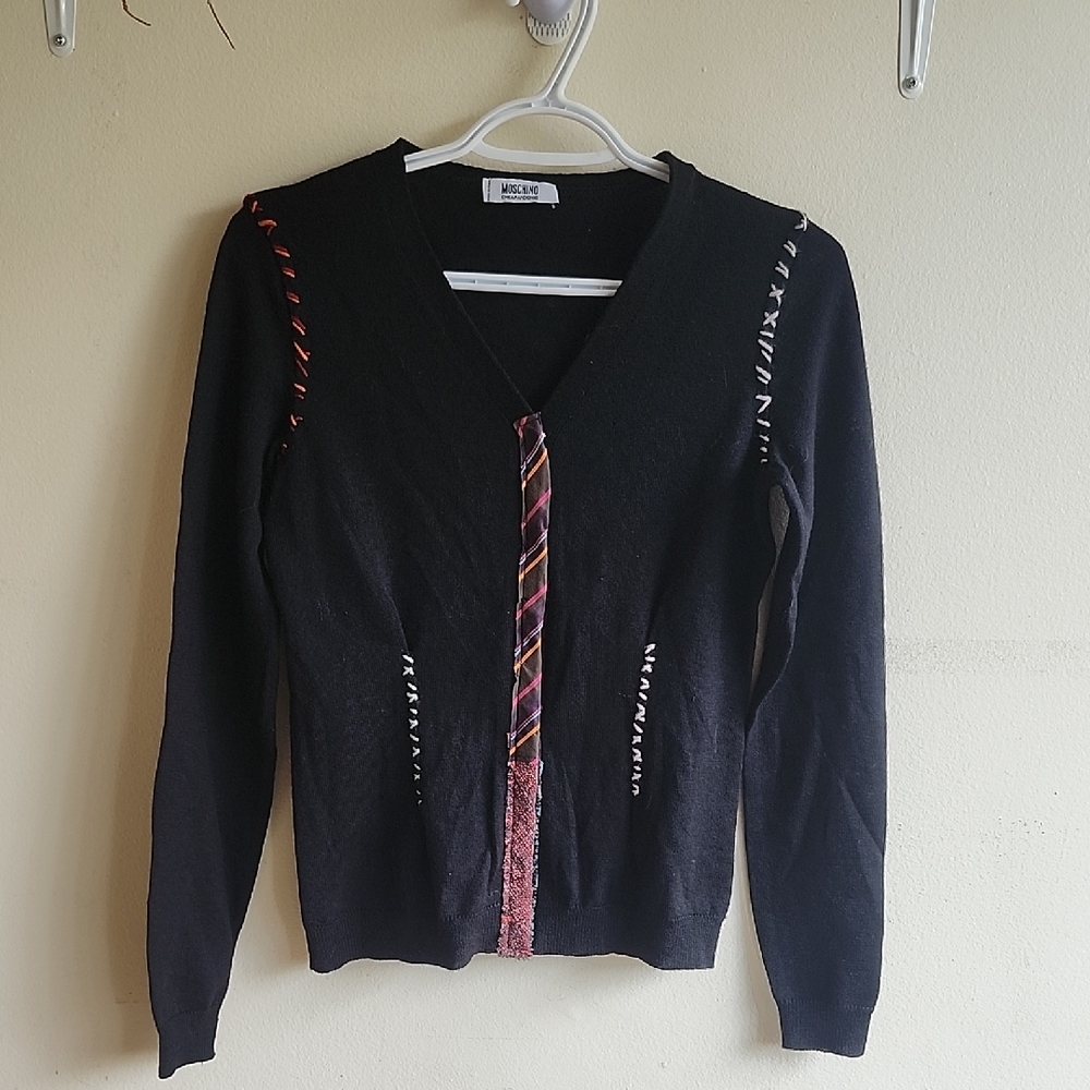 Moschino Cheapandchic Wool Silk Blend Snap Closure Black Cardigan, 6